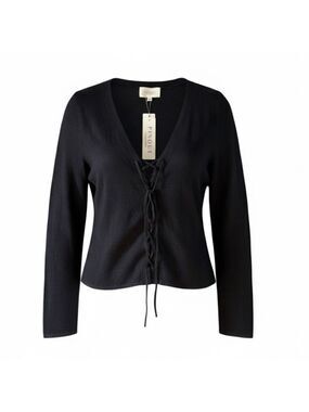 Pinque Black Lace Front Sweater XXL Plus Size Knit Top Long Sleeve NWT